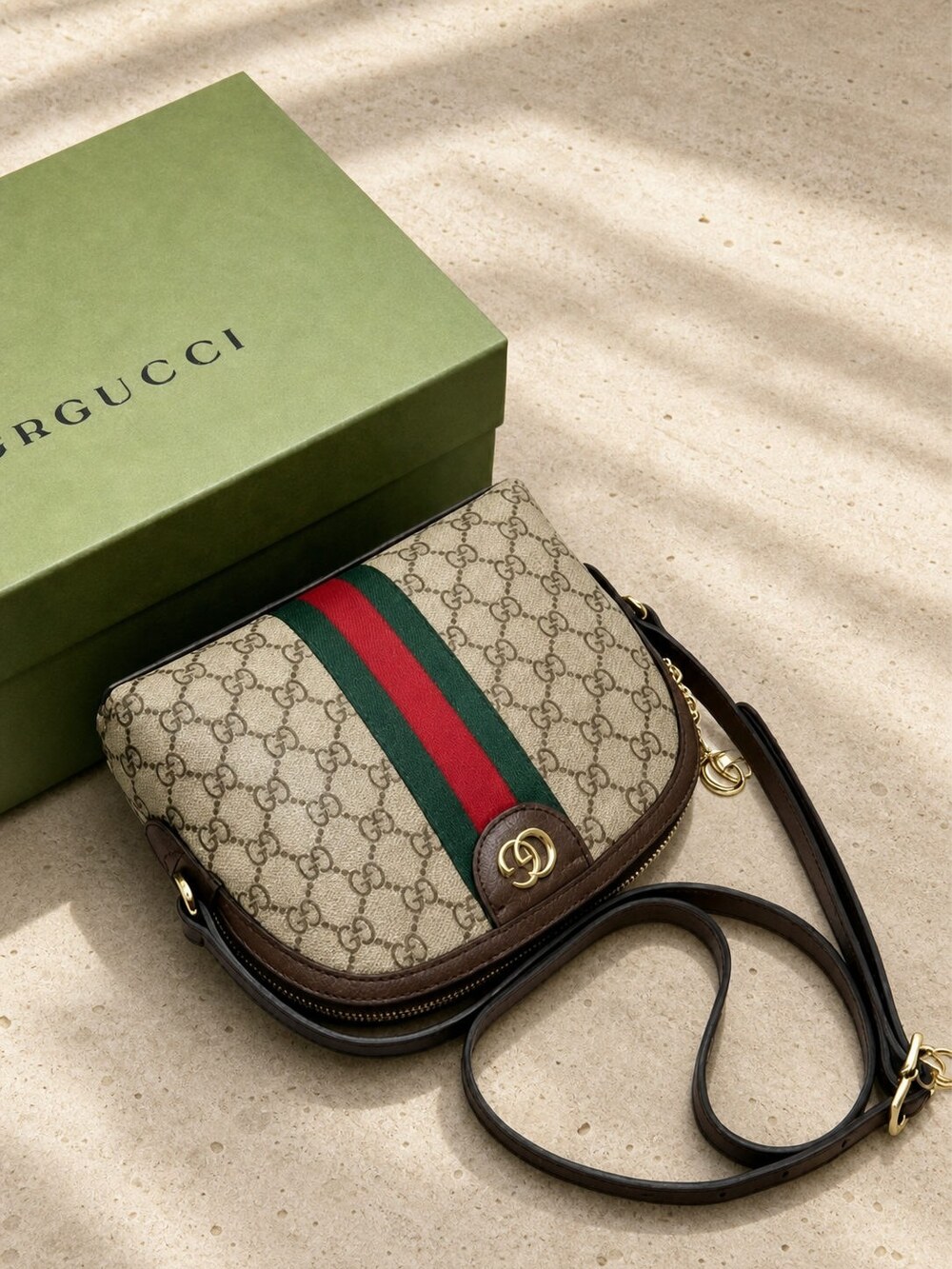 Gucci Ophidia Small Beige Ebony GG Supreme Shoulder Bag - Picture 2 of 5